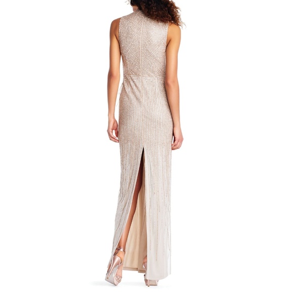 Adrianna Papell Beaded Mock-Neck Evening Gown - Picture 8 of 8